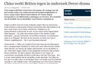 China werkt Britten tegen in onderzoek Dover-drama